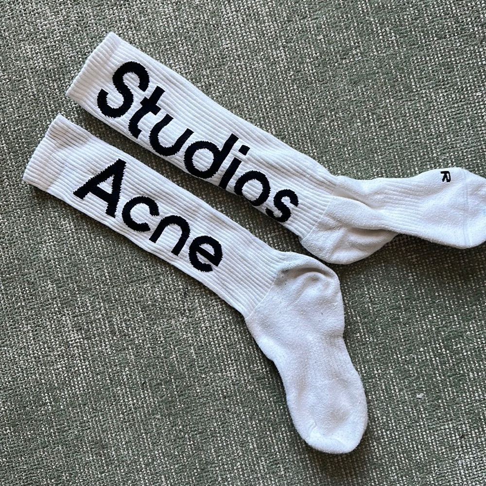 Acne Studios White Logo Ribbed Socks